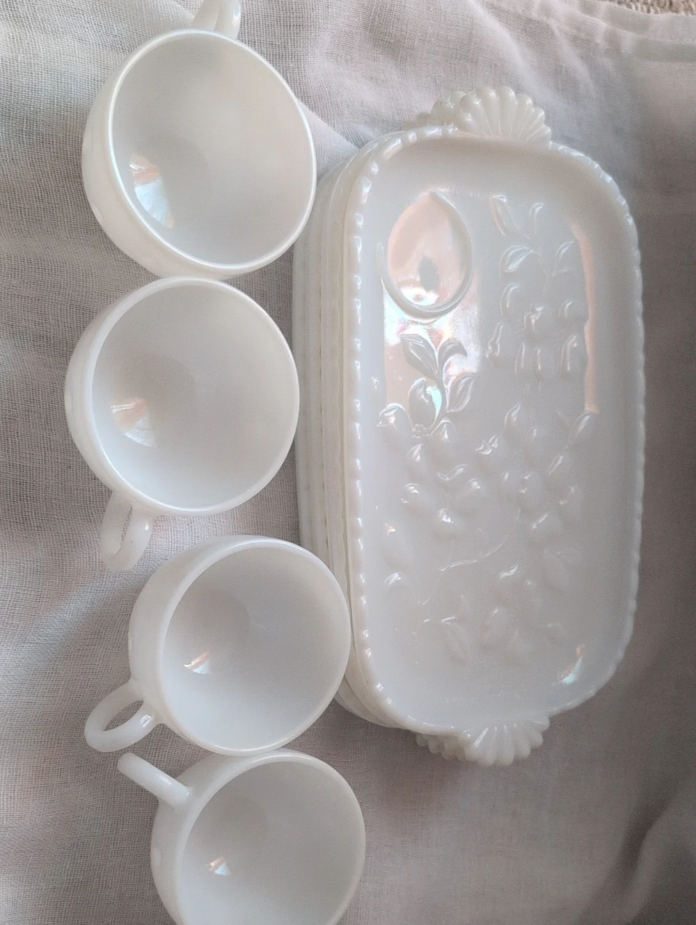 Hazel Atlas Milk Glass Snack Set (8 Pieces)